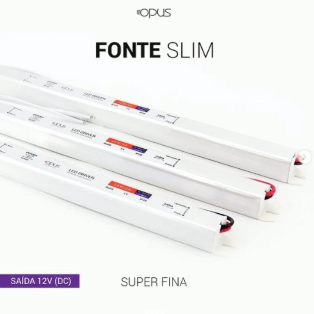 Fonte Slim 60W 5A 12V/dc Bivolt Ip20 | Opus Ac 85865