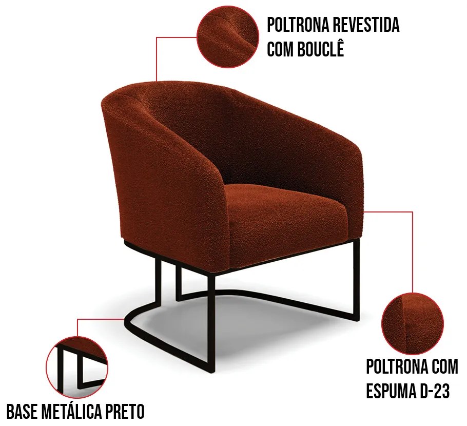 Namoradeira e 2 Poltronas Industrial Preto Stella Bouclê D03 - D'Rossi - Terra