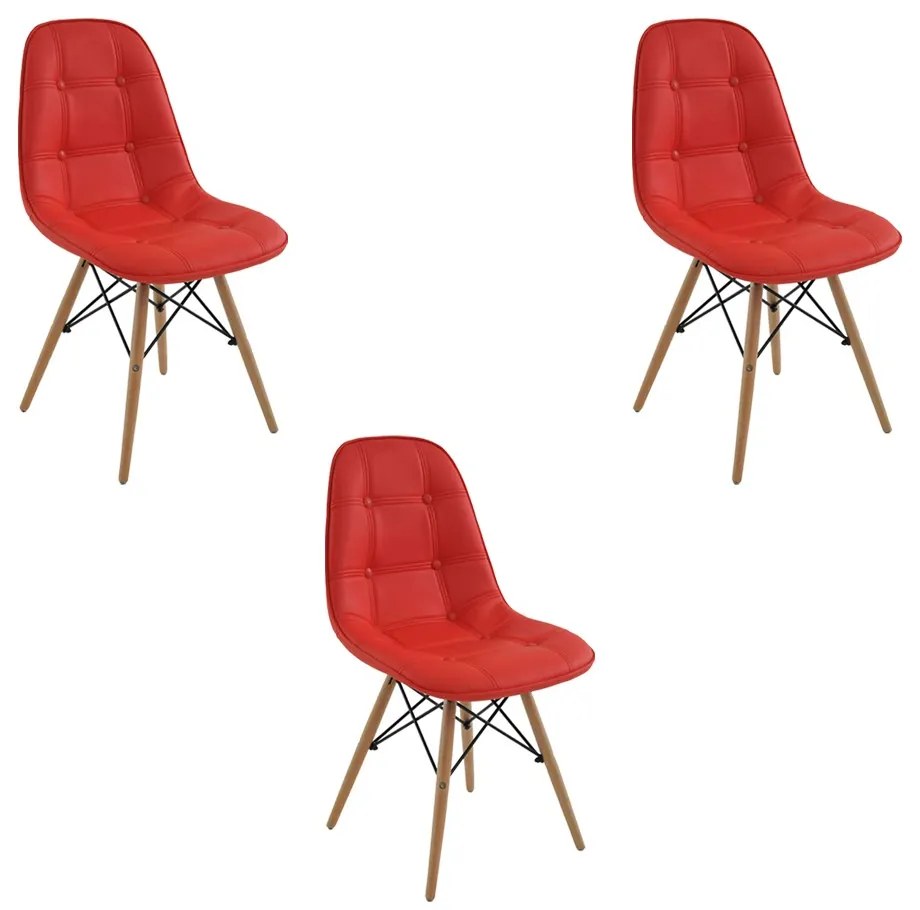 Kit 3 Cadeiras Decorativas Sala e Escritório Cadenna PU Sintético Vermelha G56 - Gran Belo