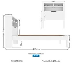 Cama Solteiro Baú Com Nicho Invicta Branco - Santos Andirá