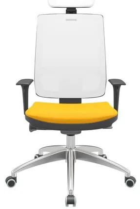 Cadeira Office Brizza Tela Branca Com Encosto Assento Poliéster Amarelo Autocompensador 126cm - 63276 Sun House