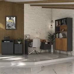 Conjunto Escritório Home Office 4 Peças Lux Industrial A06 Freijó/Pret