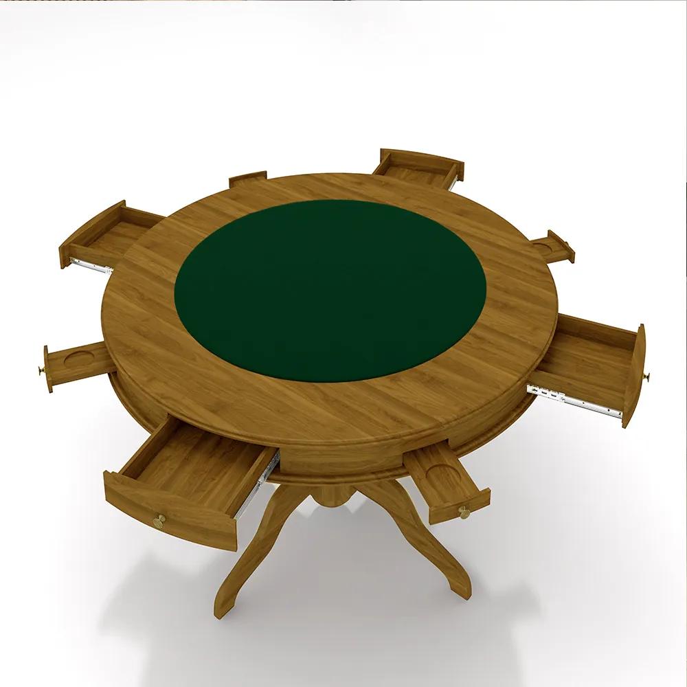 Conjunto Mesa de Jogos Carteado Bellagio Tampo Reversível Verde e 6 Cadeiras Madeira Poker Base Estrela Linho OffWhite/Mel G42 - Gran Belo