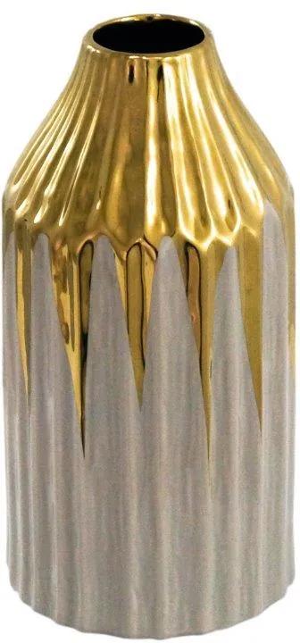 Vaso Decorativo Marrom com Detalhes em Dourado - 27x14x14cm