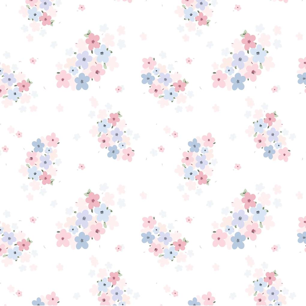 Papel de Parede Floral Rosa e Lilás Mini Infantil 2,70x0,57m