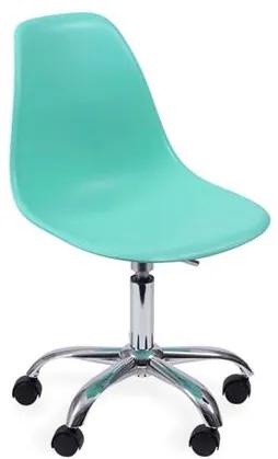 Cadeira Decorativa Cromada com Rodízios, Azul Tiffany, Eames