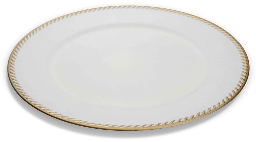 Sousplat de Plástico Branco e Dourado 33 cm - D'Rossi