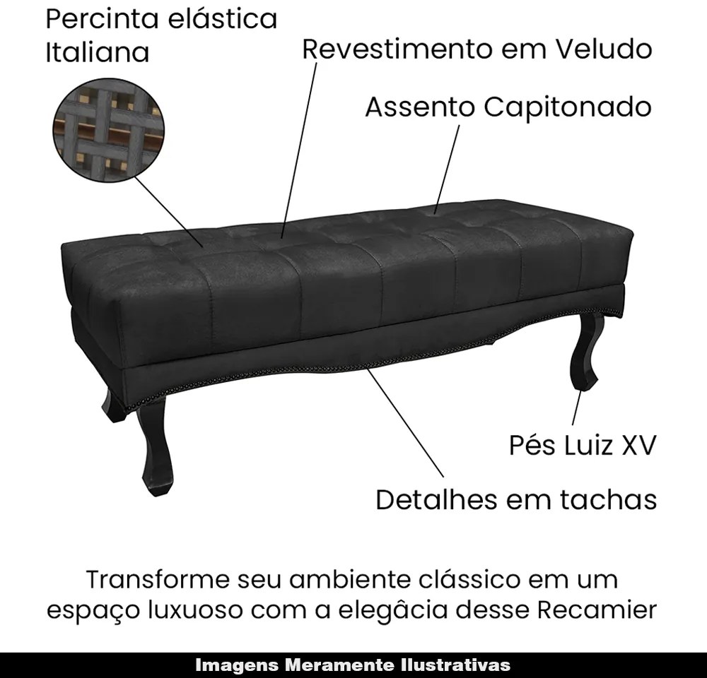 Recamier Decorativo 90cm Loewe Veludo Pés de Madeira Preto G63 - Gran Belo