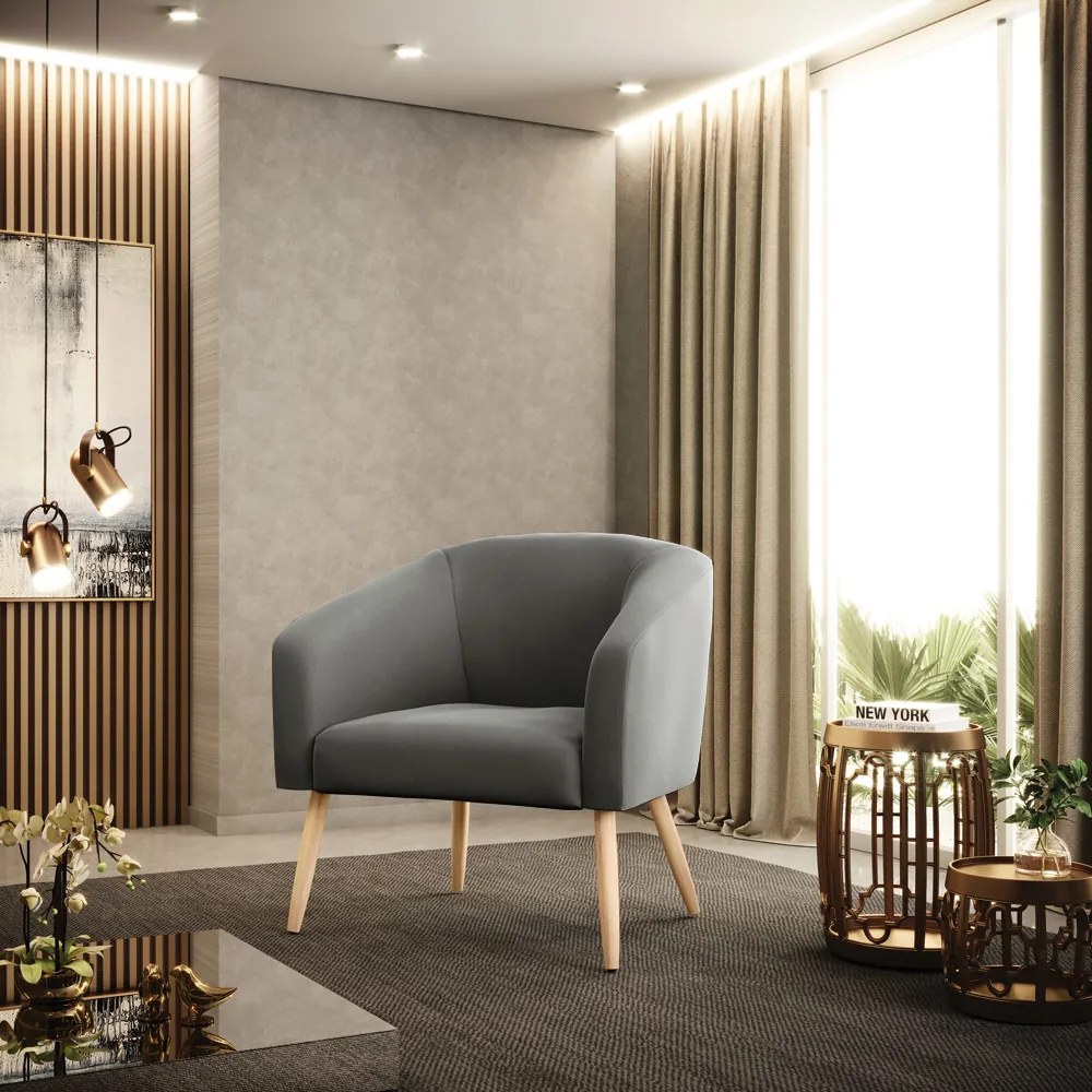 Poltrona Decorativa Pé Palito Natural Kit 2 Stella Suede Grafite D03 - D'Rossi