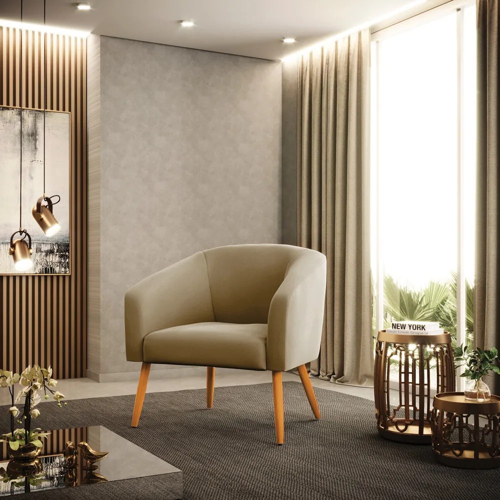 Poltrona Decorativa Pé Palito Castanho kit 2 Stella Suede D03 - D'Rossi - Marrom Rato