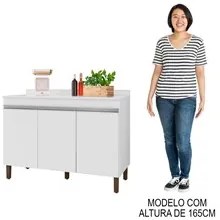 Balcão Gabinete Para Pia 120cm Com Tampo 3 Portas Karen P14 Branco - M