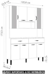 Armário de Cozinha Compacta 121cm Bruna Plus Freijó/Supremo Z06 - Mpoz
