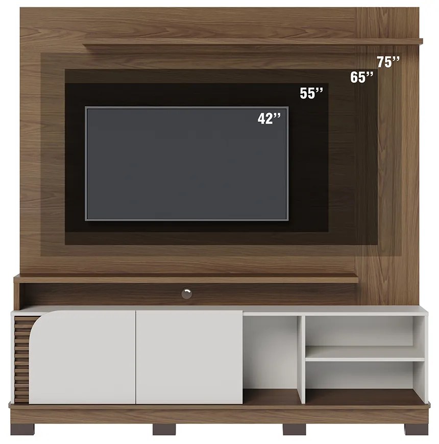 Estante de TV 75 Polegadas 180cm Itaim Amendoa/Off White Matte C04 - D'Rossi