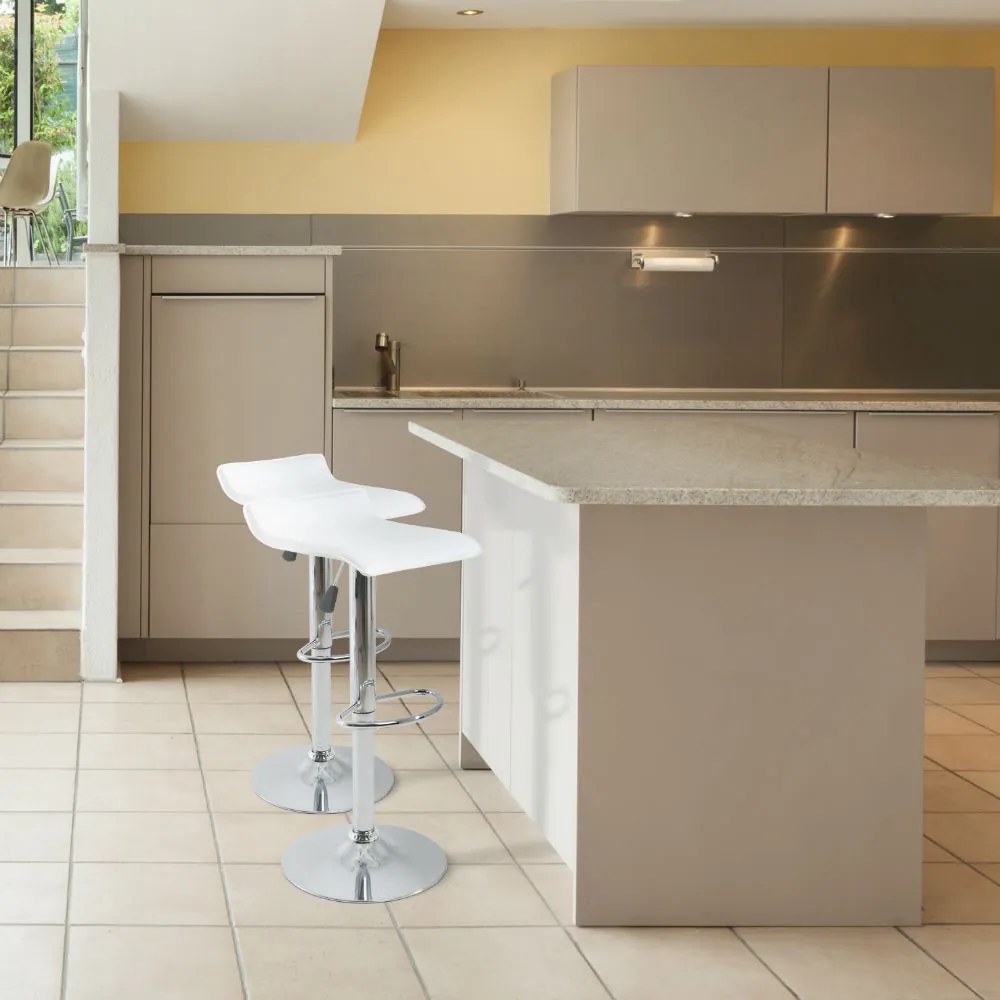 Kit 2 Banquetas Decorativas Hayley PVC c/Regulagem de Altura c/Apoio Para os Pés Base Disco Giratória Branco G56 - Gran Belo