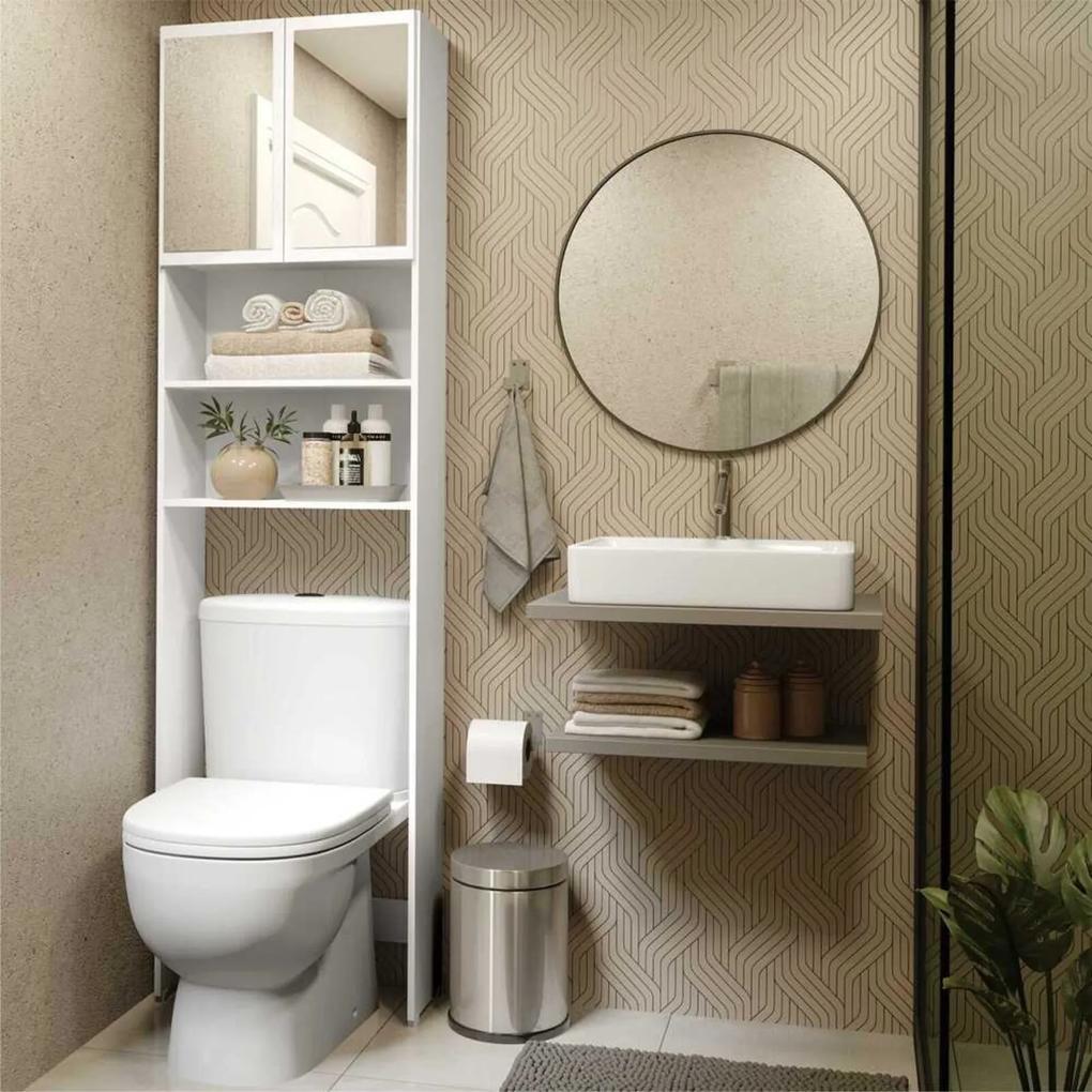 Armário Banheiro para Vaso Sanitário com 2 portas e espelho Aspen Plus Multimóveis Branco