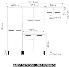 Cozinha Compacta Com Balcão 221cm Vivian Nogueira/Off White Z06 - Mpoz