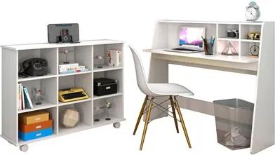 Mesa Escrivaninha Idealle Nicho Organizador Toys e Cadeira Charles Branco - Mpozenato