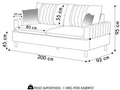 Sofá 3 Lugares 200cm Living Pés de Madeira Veras D05 Sintético Whisky