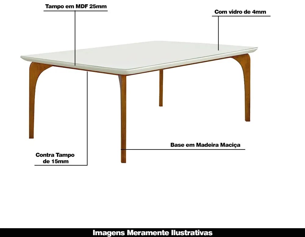 Mesa Sala de Jantar 8 Lugares 218cm Tampo em Laca Dinamarca OffWhite/Mel - Gran Belo