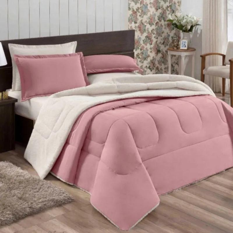 Coberdrom Flannel com Sherpa Casal - Rosa - Naturalle