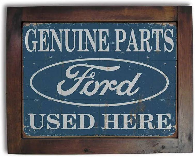 Quadro Azulejo Ford Genuine Parts com Moldura em Madeira - 48x38 cm