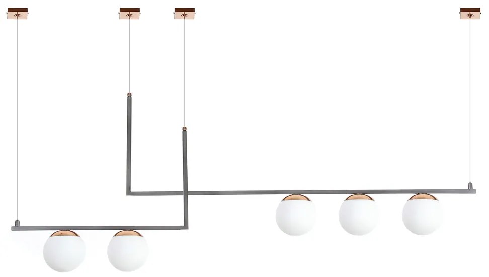 Pendente Retangular 130X15X57Cm Metal E Vidro 5 X G9 Globo Ø12Cm | Old... (CAFÉ / COBRE BRILHO, FOSCO)