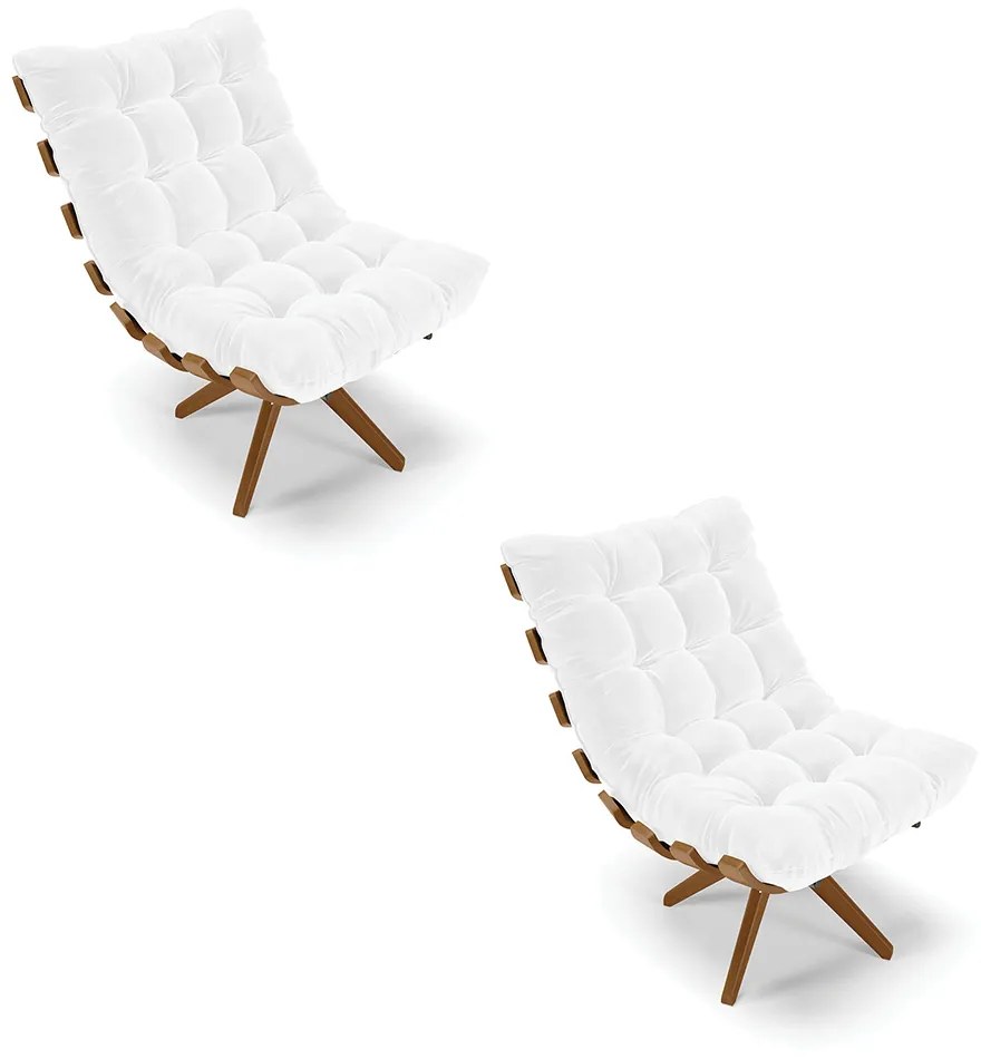 Poltrona Giratoria Costela Kit 2 Sintético PU Branco Base de Madeira MA30 M11 - D'Rossi