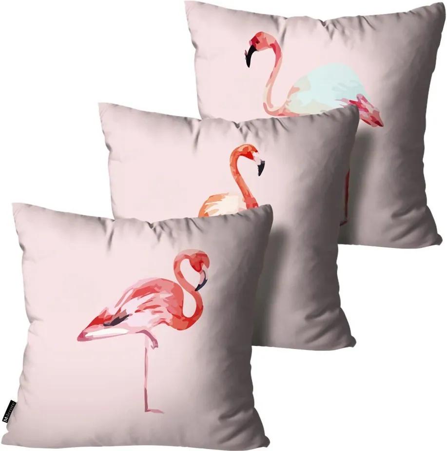 Kit com 3 Capas para Almofadas Flamingo Rosa55x55cm