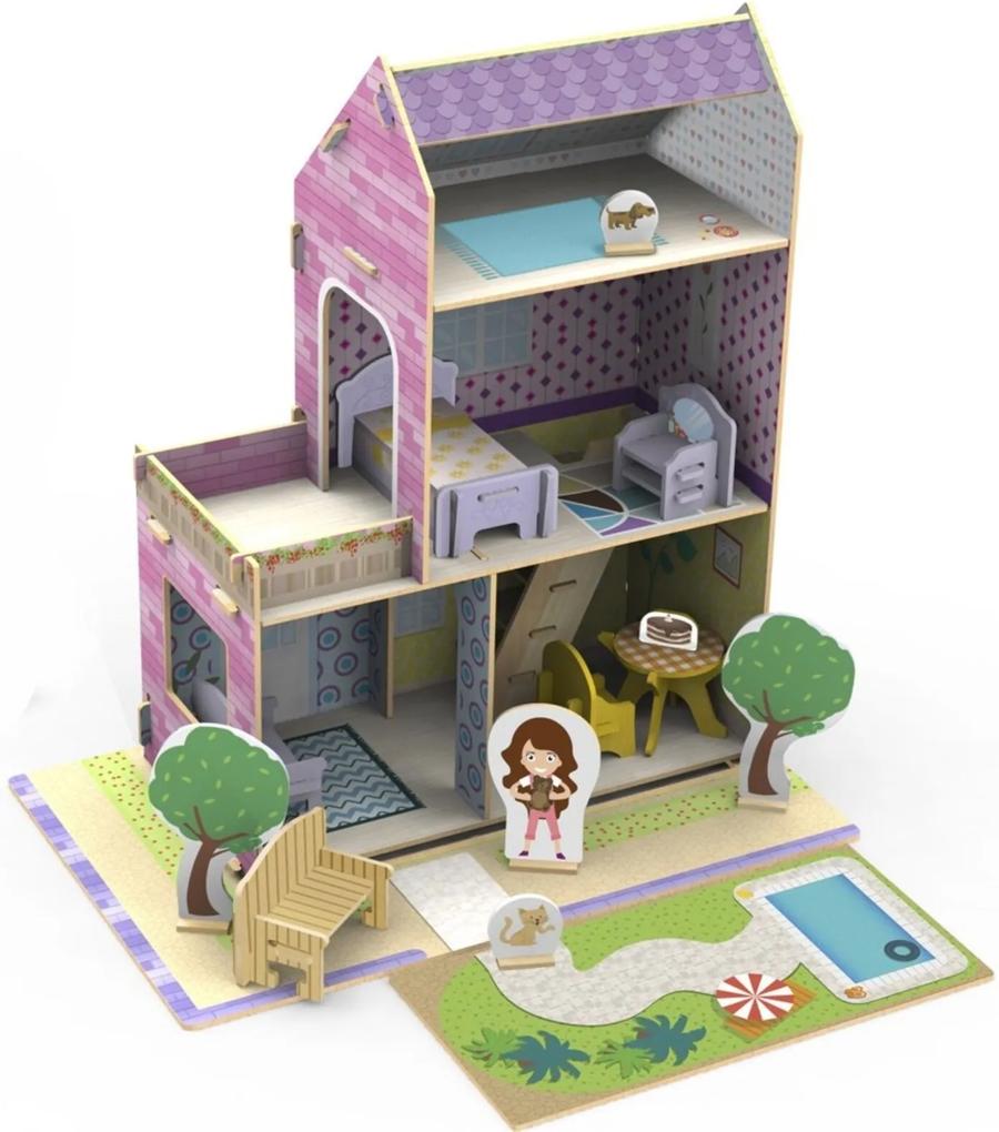 Casinha para Montar Xalingo  de Madeira Little House Verão - 50 peças - Multicolorido - 50332 - Rosa