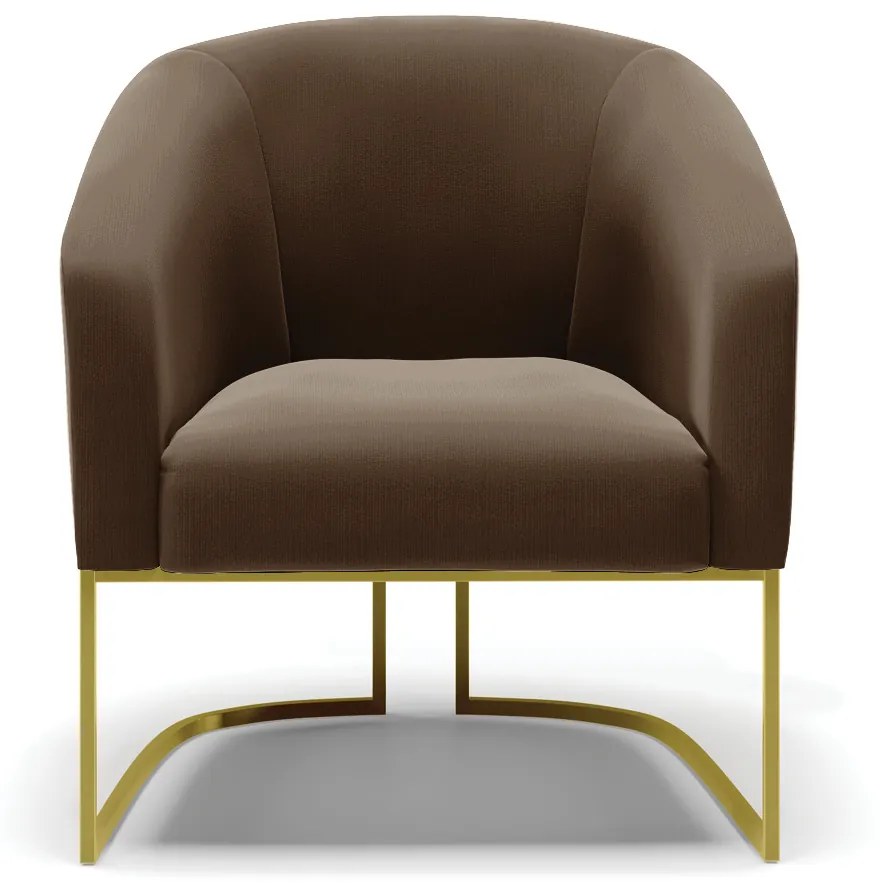 Poltrona Decorativa Industrial Dourado kit 2 Stella Suede D03 - D'Rossi - Marrom