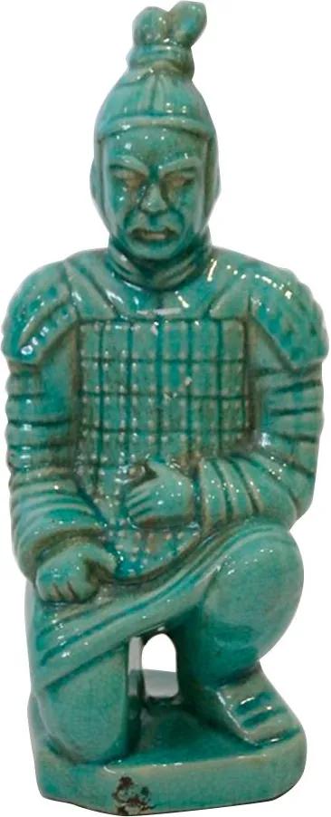 Estatueta Guerreiro Xi'an em Porcelana Ajoelhado Turquesa