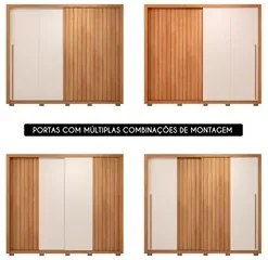 Guarda Roupa Casal 2 Portas de Correr Ripado 245cm Moviment Freijó/Off