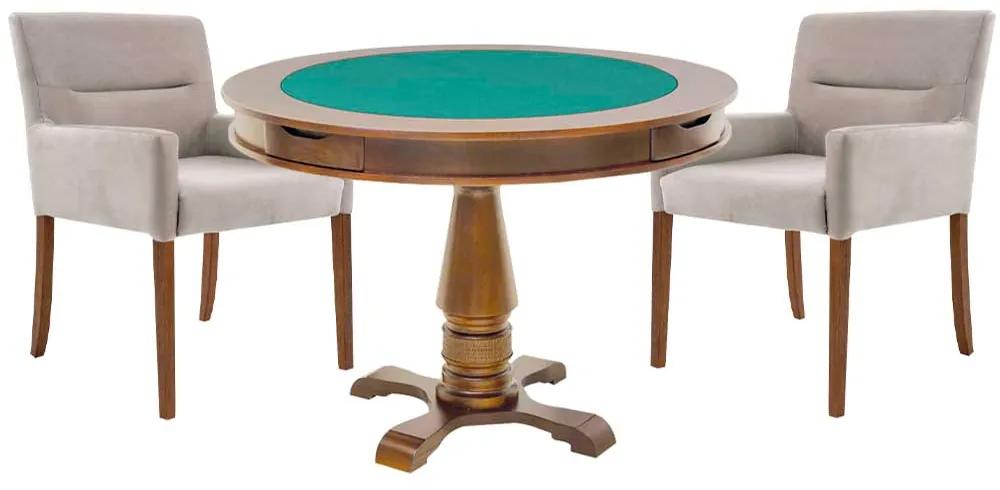 Mesa de Jogos Carteado Victoria Redonda Tampo Reversível Amêndoa com 2 Cadeiras Vicenza Suede Nude G36 G15 - Gran Belo