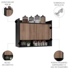 Armário de Cozinha Aéreo 71cm 2 Portas 1 Nicho Ceci Z34 Preto/Freijó -