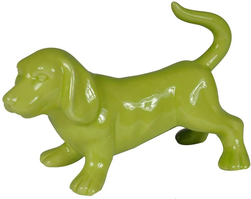 Estatueta Cachorro Bas Verde em Cerâmica - Urban - 21x14 cm