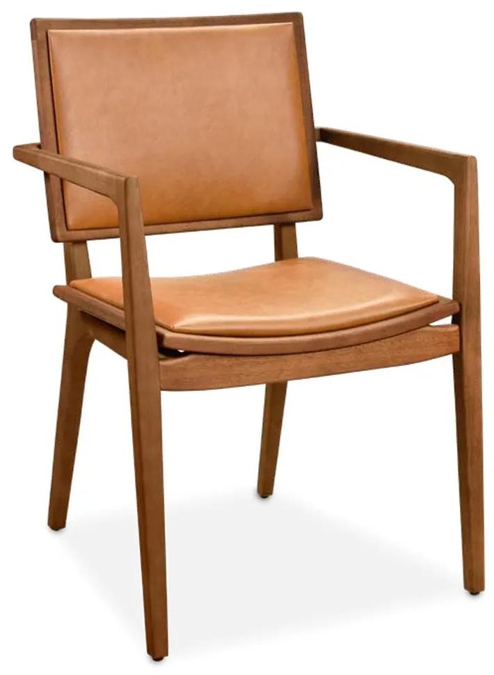 Cadeira com Braço Isis Estofada Encosto Detalhe em Madeira Estrutura Madeira Liptus Design Sustentável