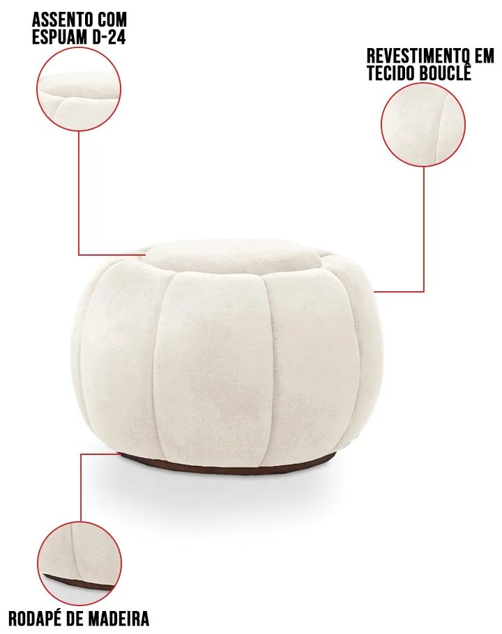 Poltrona Decorativa Orgânica Giratória com Puff Cloud Bouclê E03 - D'Rossi - Bege