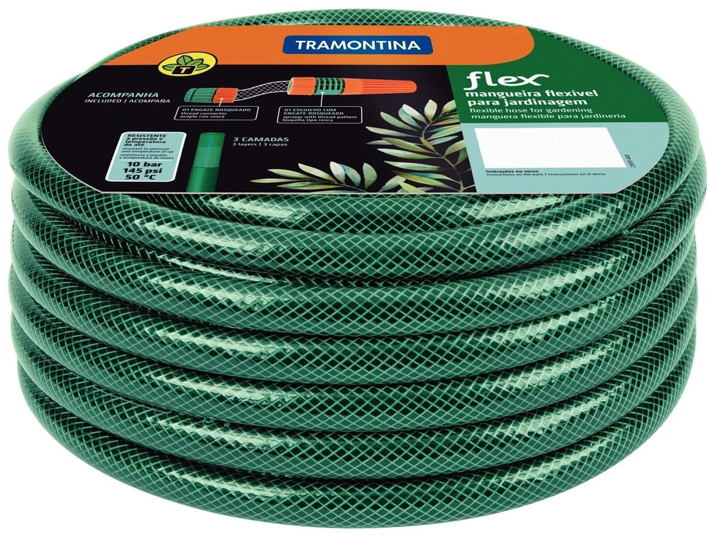 Mangueira Flex Tramontina Verde em PVC 3 Camadas 20 m com Engate Rosqueado e Esguicho -  Tramontina