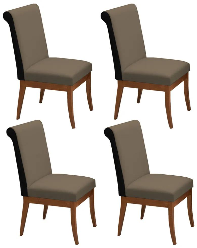 Conjunto 4 Cadeiras Larissa Veludo Cappuccino + Couríssimo Preto
