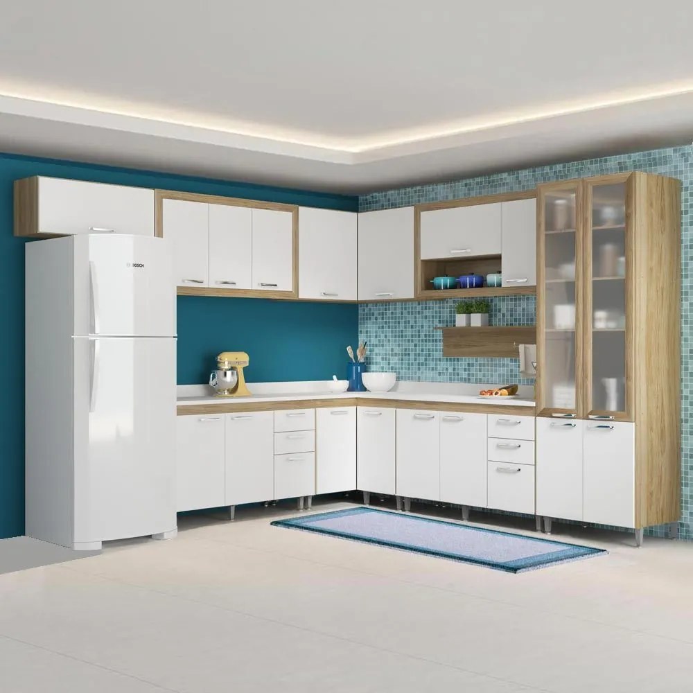 Cozinha Compacta 18 Portas C/ Tampo Br e Vidro 5717 Branco/Argila - Multimóveis