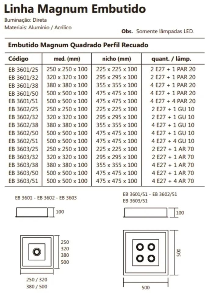 Luminária De Embutir Magnum Quadrado 32X32X10Cm 2L E27 + 01 Par20 | Us... (BT - Branco Texturizado)