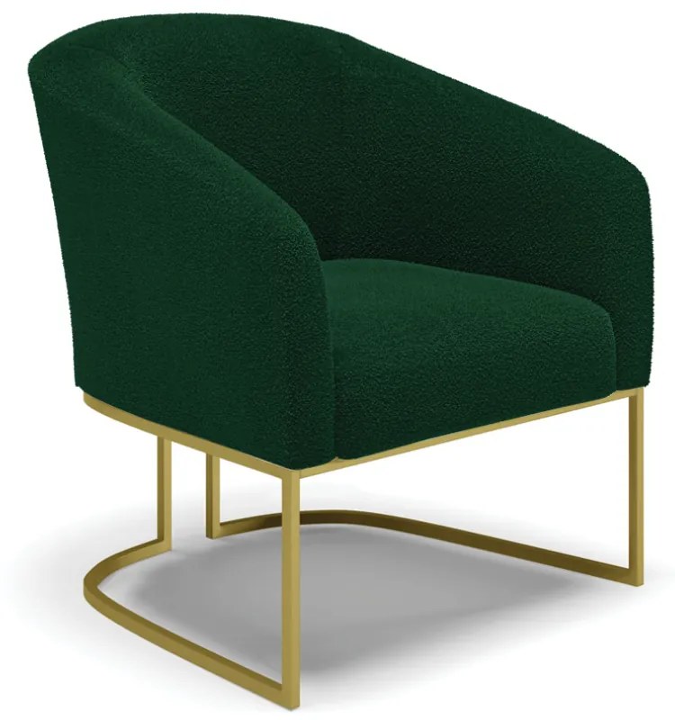 Poltrona Decorativa Base Industrial Dourado Stella Bouclê D03 - D'Rossi - Verde