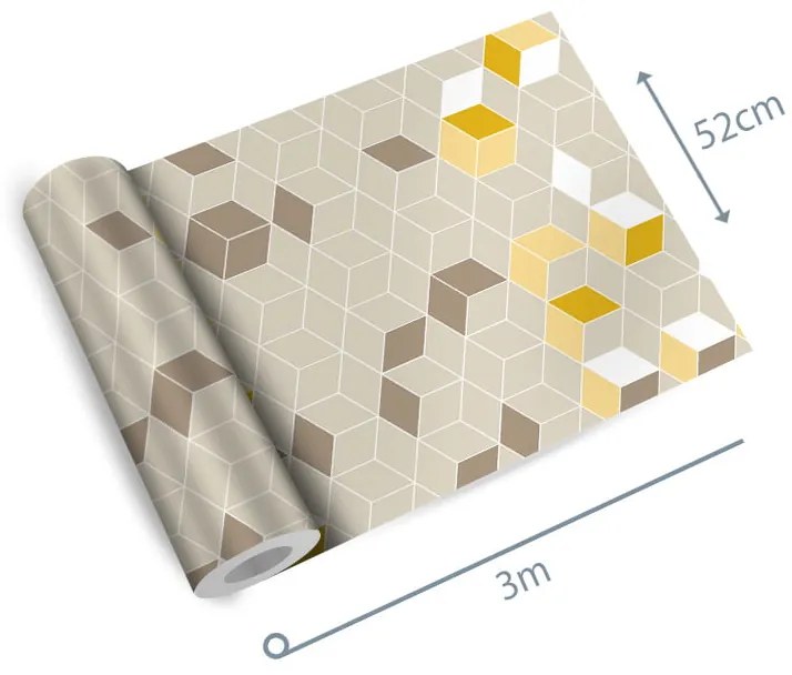 Papel de parede adesivo cubos marrom amarelo e branco
