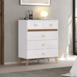 Cômoda Para Quarto 91cm 5 Gavetas Ibiza Flex Branco/Camarim - Vila Ric