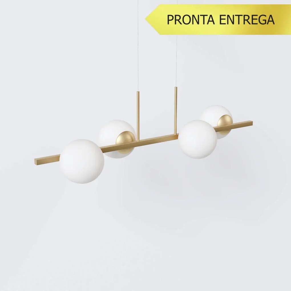 Pendente Botton Small Retângular 80X26Cm Alumínio E Globo Ø12Cm Fosco... (CHAMPANHE, FOSCO)