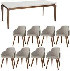 Conjunto de Mesa Lauren Branca 210cm Com 8 Cadeiras Martha