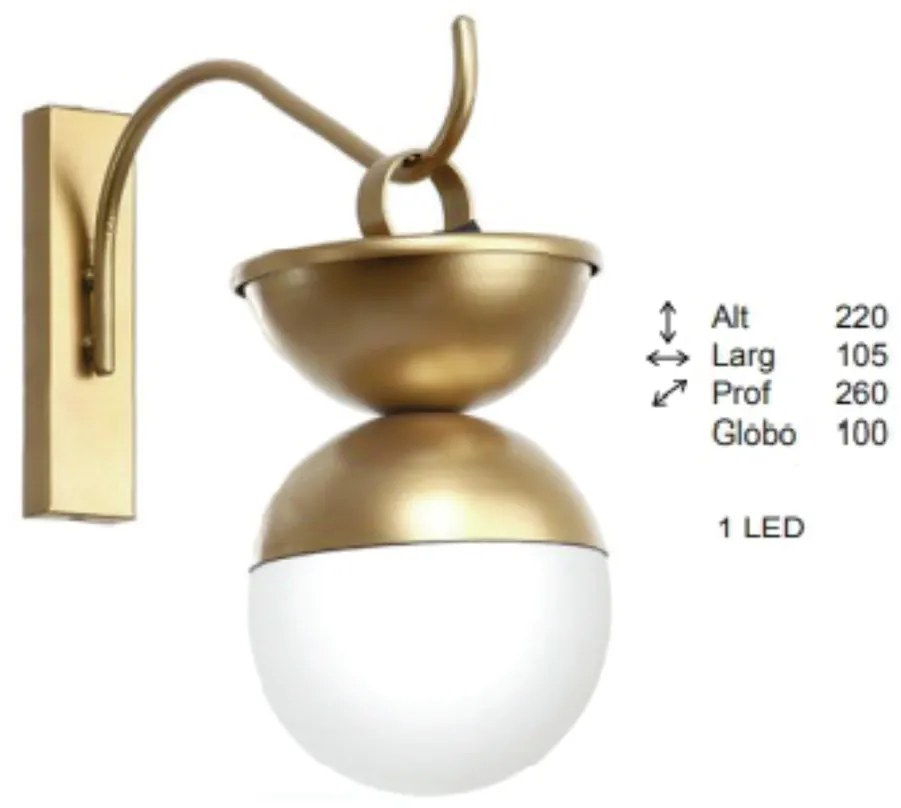 Arandela Freedon Esfera 26X10,5X22Cm Globo Ø10Cm 1Xled 0,5W 3000K - Ol... (CHAMPANHE / DOURADO BRILHO, AMBAR, 110V)