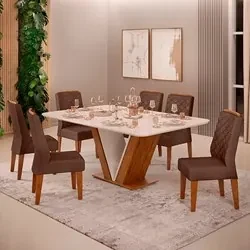 Conjunto Sala de Jantar Mesa Coyle com 6 Cadeiras Medalhão - Wood Prime  44669