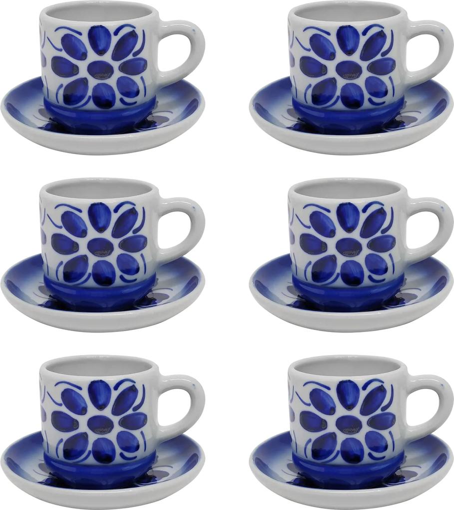 Jogo de Xícaras de Chá em Porcelana Azul Colonial 12 peças