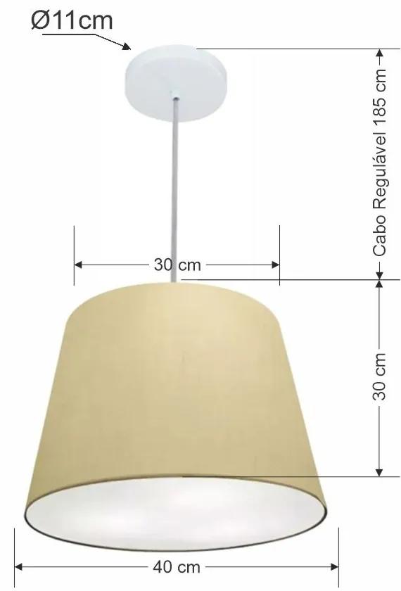 Lustre Pendente Cone Md-4155 Cúpula em Tecido 30/40x30cm Algodão Crú - Bivolt